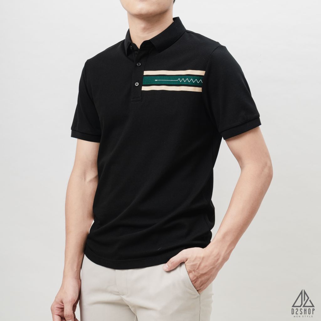 Áo polo phối viền ngực xanh