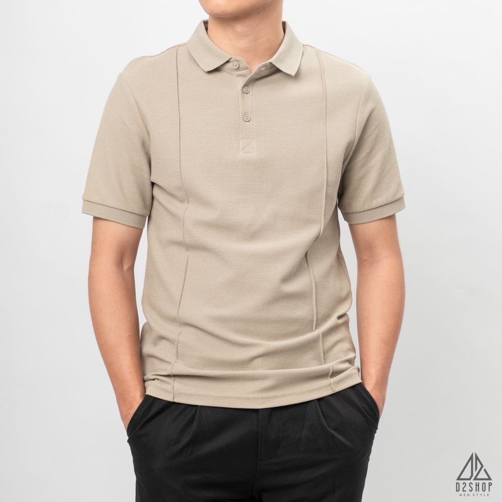 Áo polo may viền nổi vải dệt gân