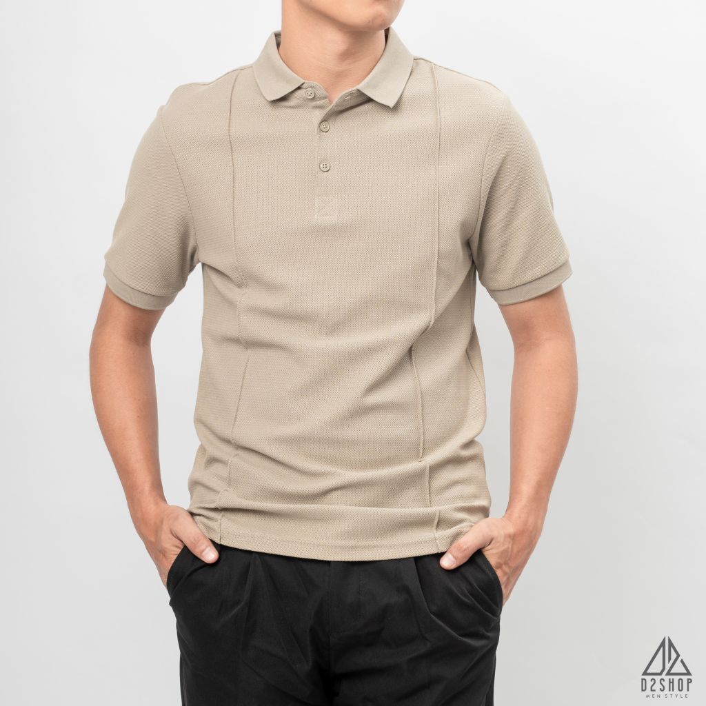 Áo polo may viền nổi vải dệt gân