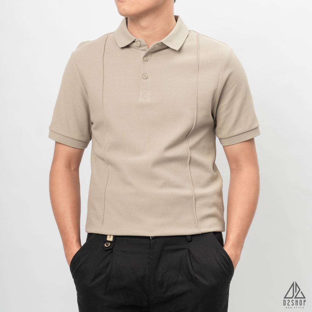 Áo polo may viền nổi vải dệt gân