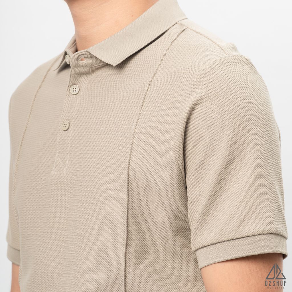Áo polo may viền nổi vải dệt gân