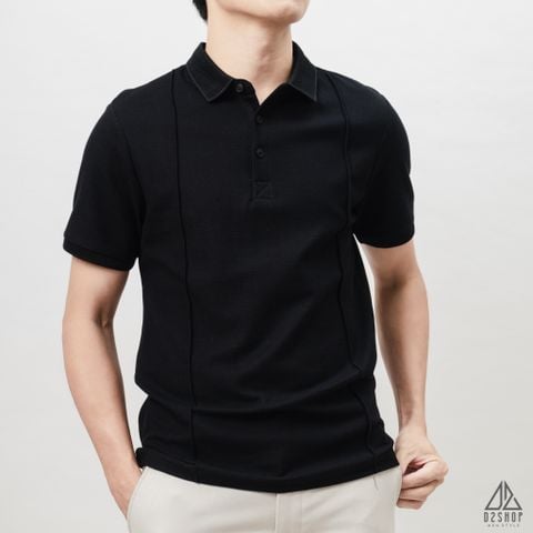 Áo polo may viền nổi vải dệt gân