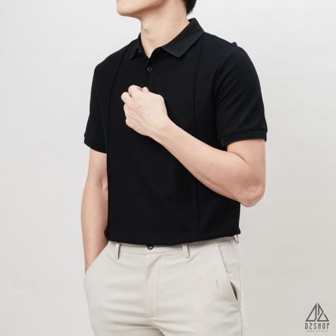 Áo polo may viền nổi vải dệt gân