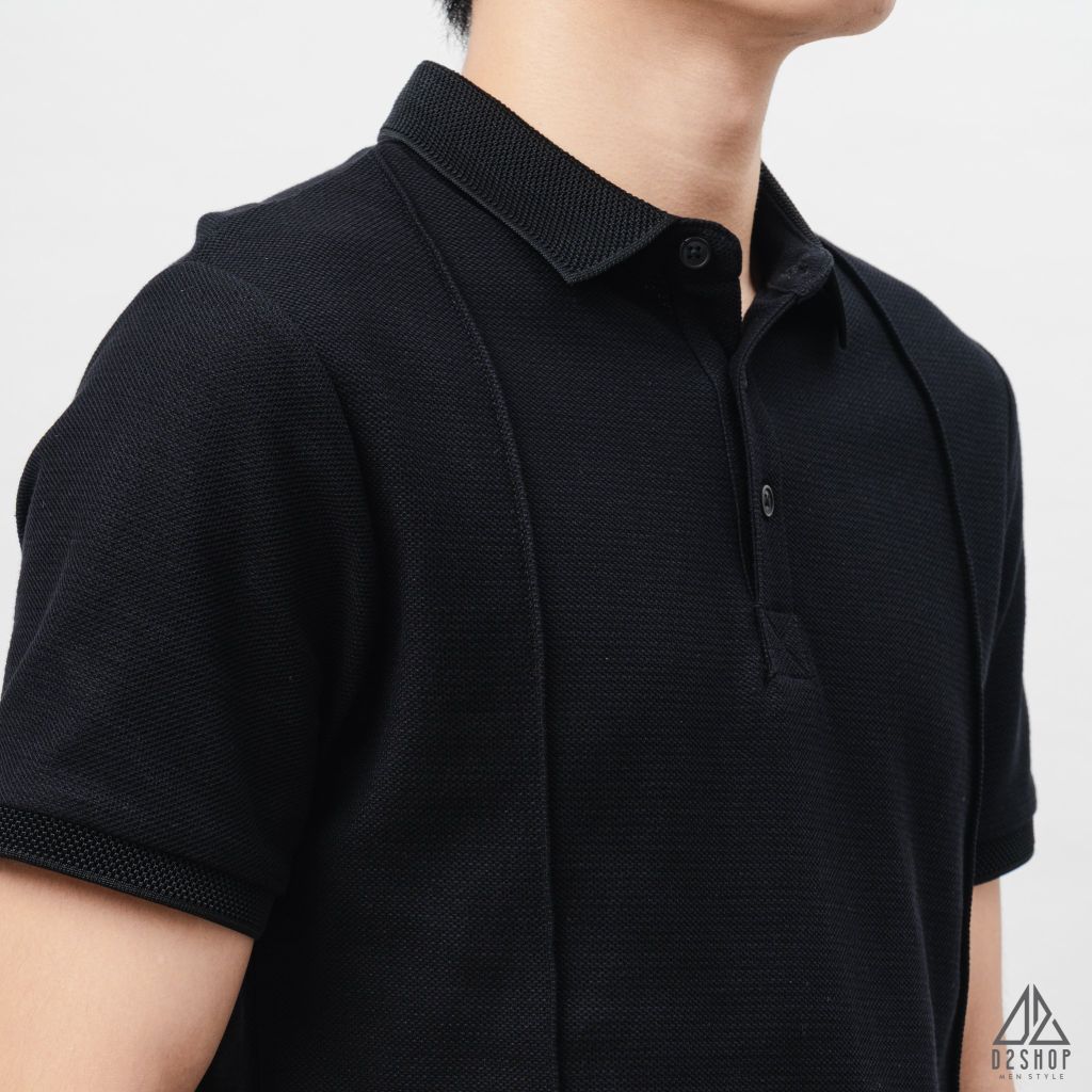 Áo polo may viền nổi vải dệt gân