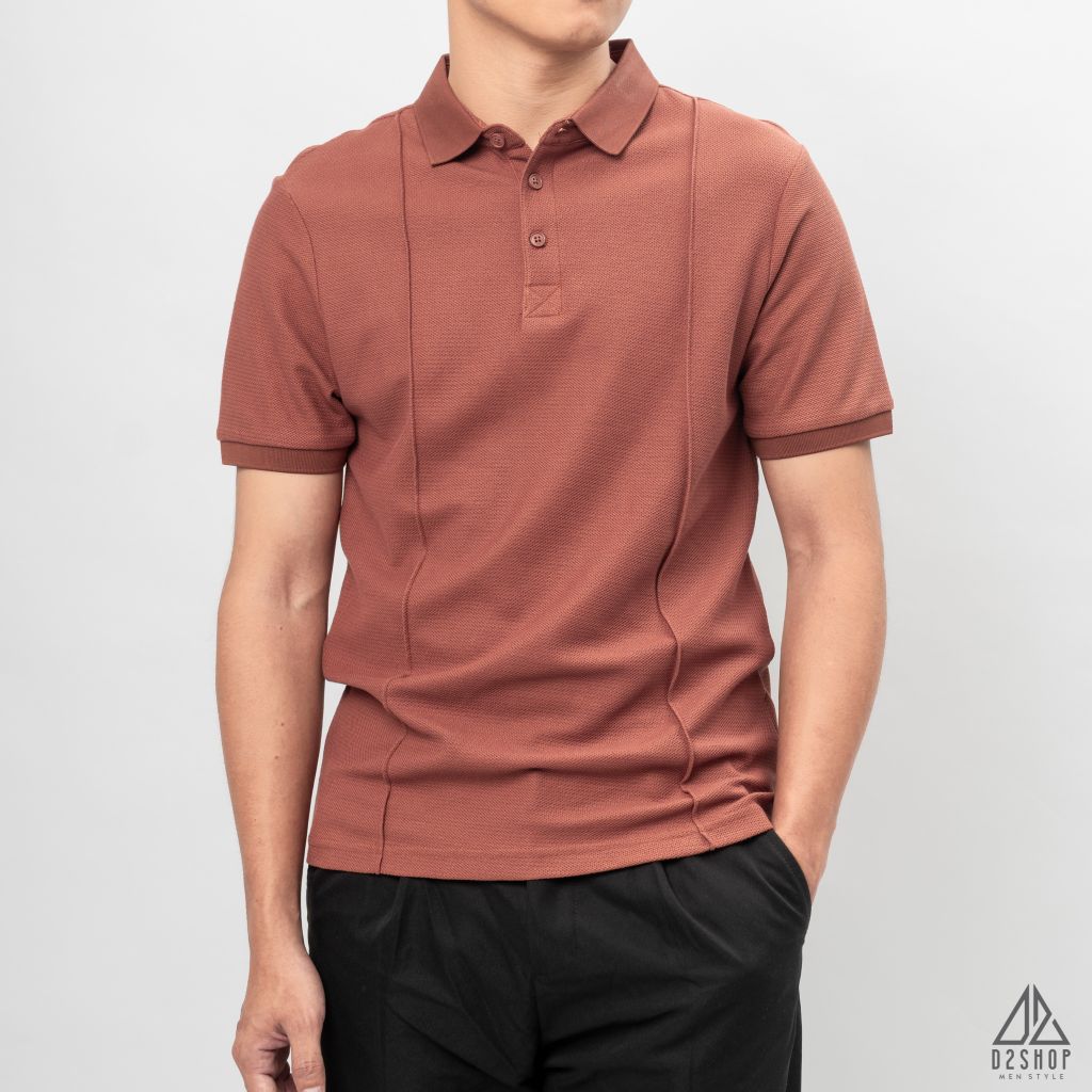 Áo polo may viền nổi vải dệt gân
