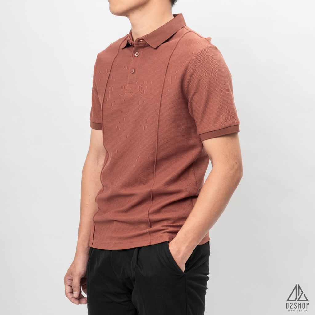 Áo polo may viền nổi vải dệt gân