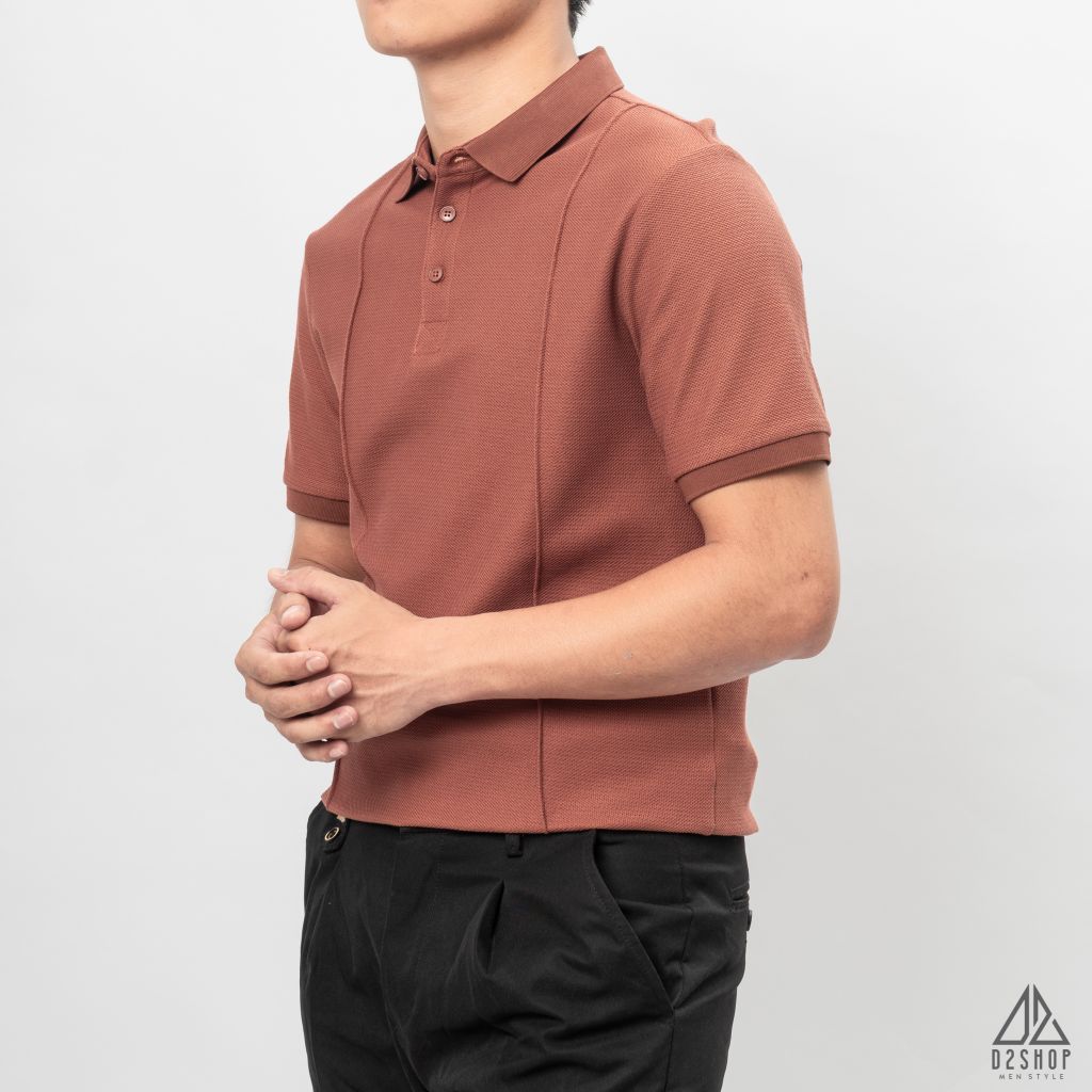 Áo polo may viền nổi vải dệt gân