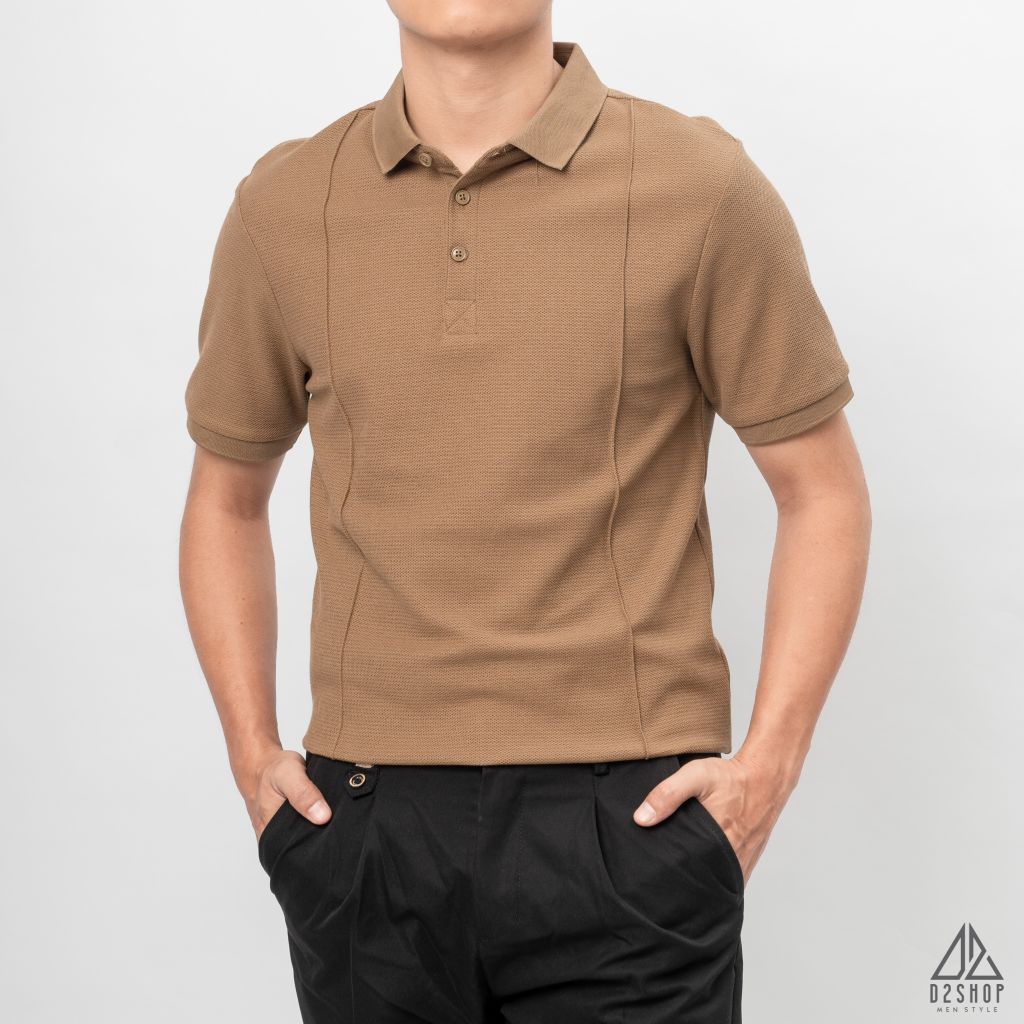 Áo polo may viền nổi vải dệt gân