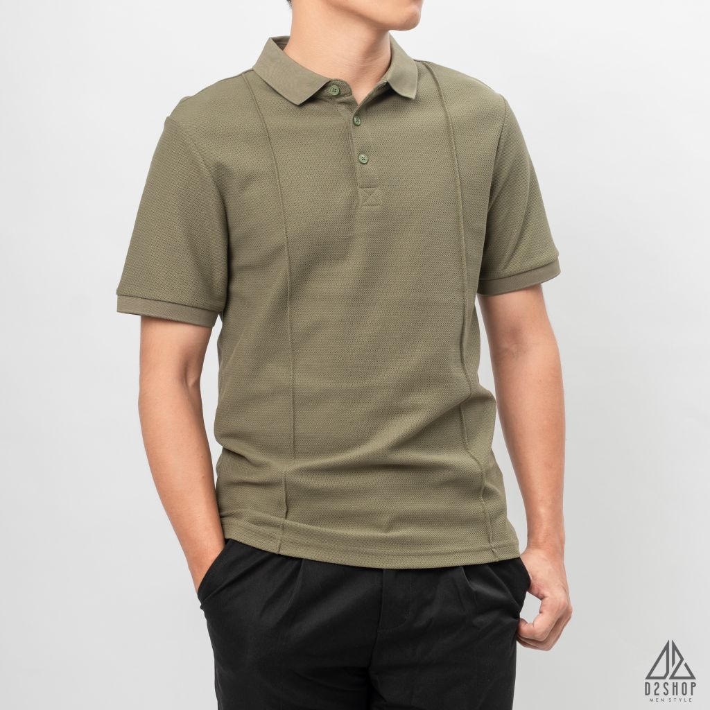 Áo polo may viền nổi vải dệt gân