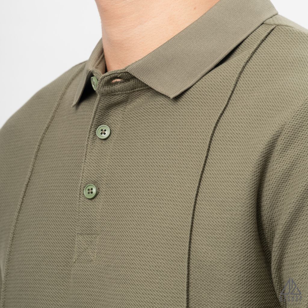 Áo polo may viền nổi vải dệt gân