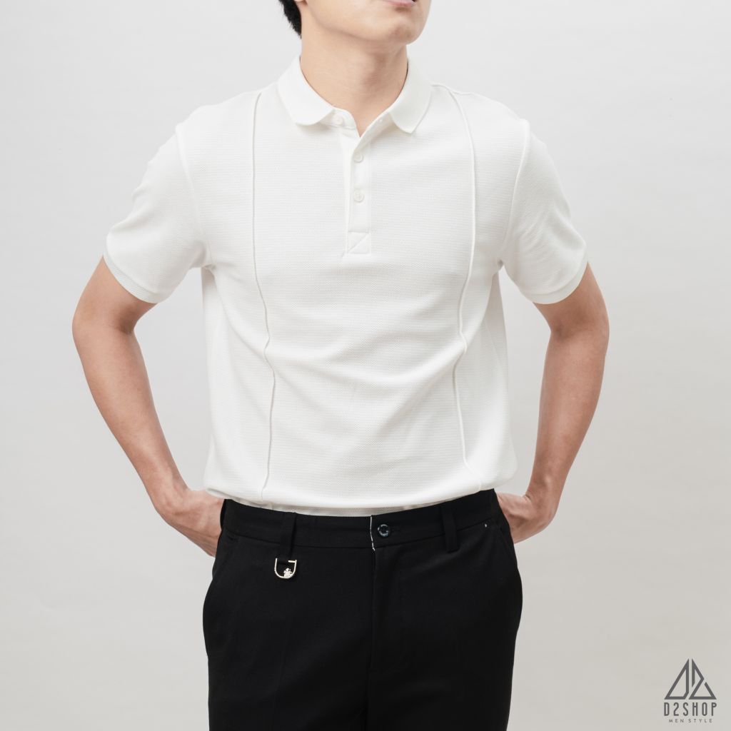 Áo polo may viền nổi vải dệt gân