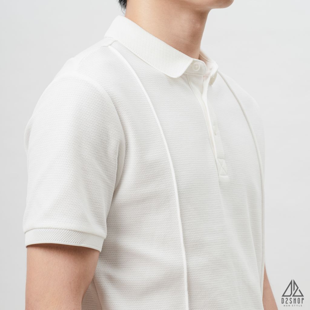 Áo polo may viền nổi vải dệt gân