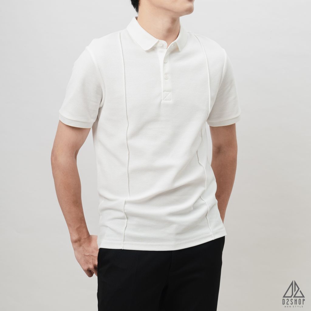 Áo polo may viền nổi vải dệt gân