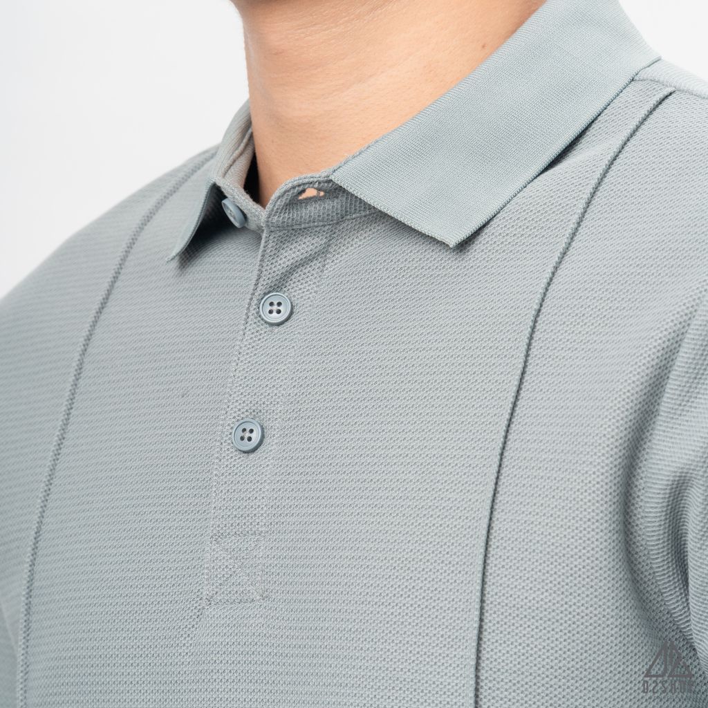 Áo polo may viền nổi vải dệt gân