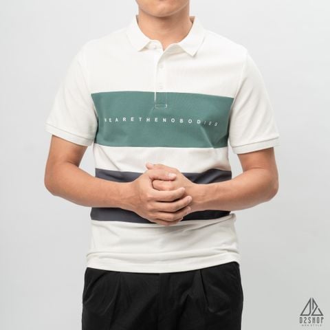 Áo polo phối ngực 3 màu in chữ