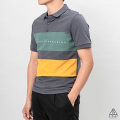 Áo polo phối ngực 3 màu in chữ