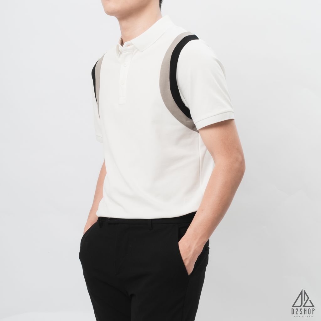 Áo polo phối viền vai