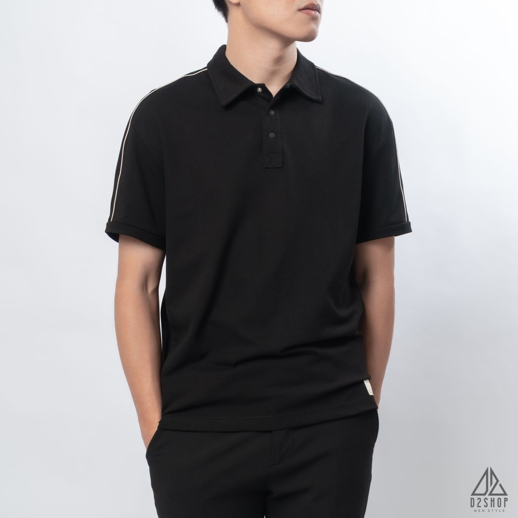 Polo form rộng phối viền vai kem