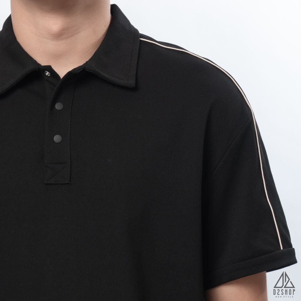 Polo form rộng phối viền vai kem