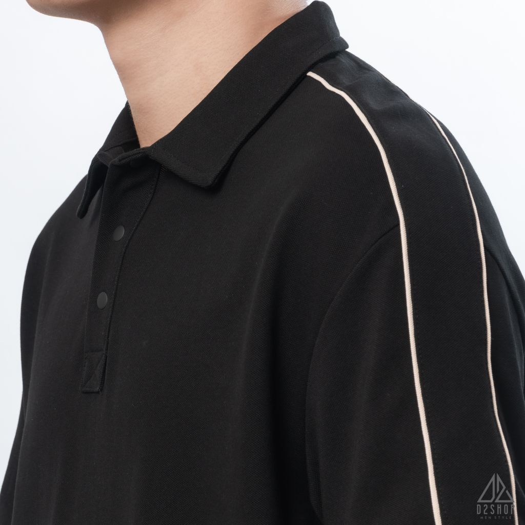 Polo form rộng phối viền vai kem