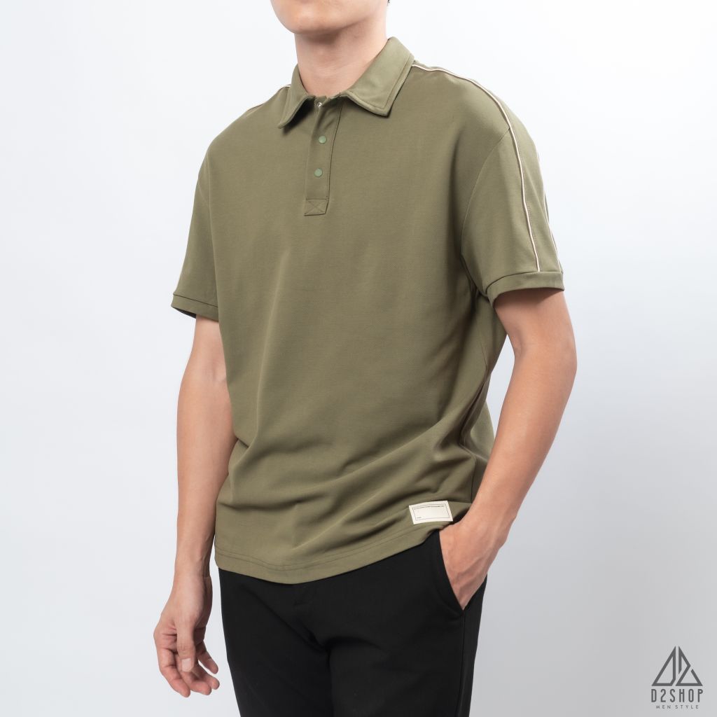 Polo form rộng phối viền vai kem