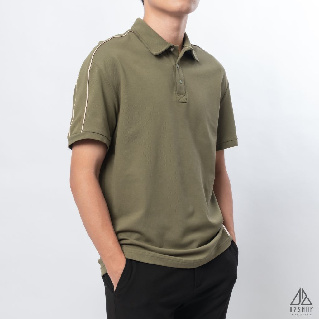 Polo form rộng phối viền vai kem