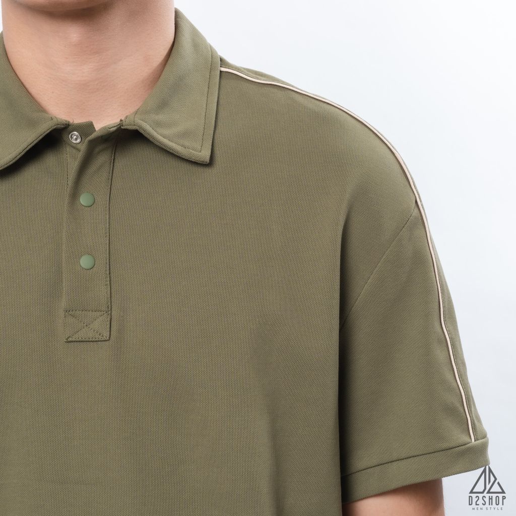 Polo form rộng phối viền vai kem