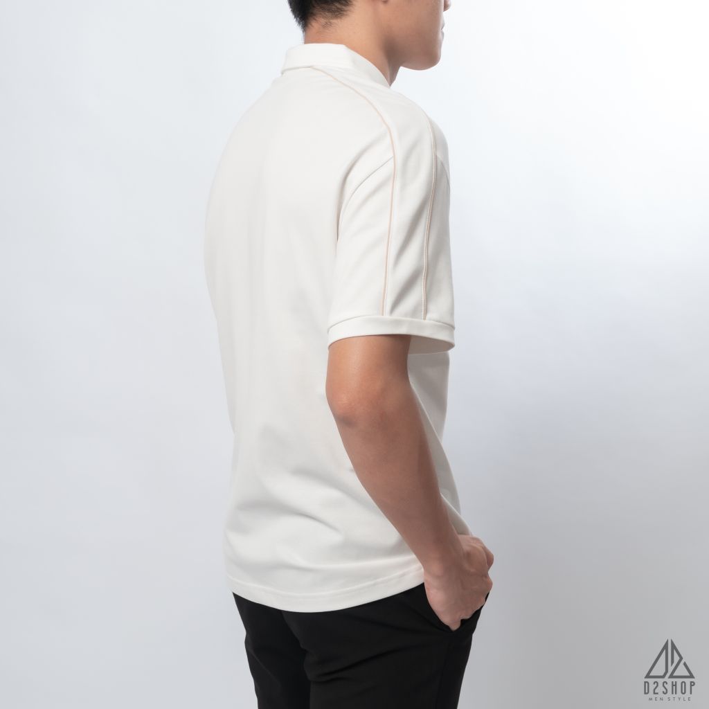 Polo form rộng phối viền vai kem