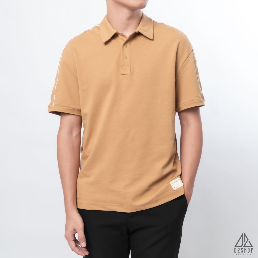 Polo form rộng phối viền vai kem