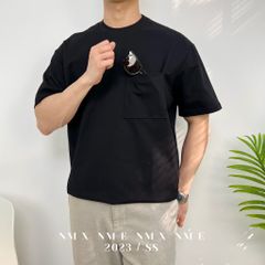 Áo thun vải gân sọc phối túi
