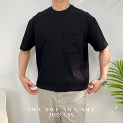 Áo thun vải gân sọc phối túi