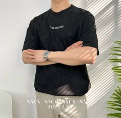 Áo thun wash thêu chữ AMBITION