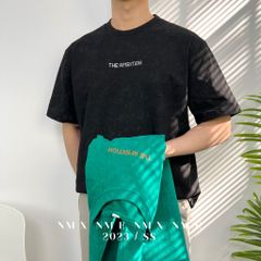 Áo thun wash thêu chữ AMBITION