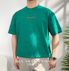 Áo thun wash thêu chữ AMBITION