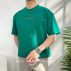 Áo thun wash thêu chữ AMBITION
