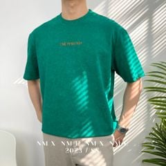 Áo thun wash thêu chữ AMBITION