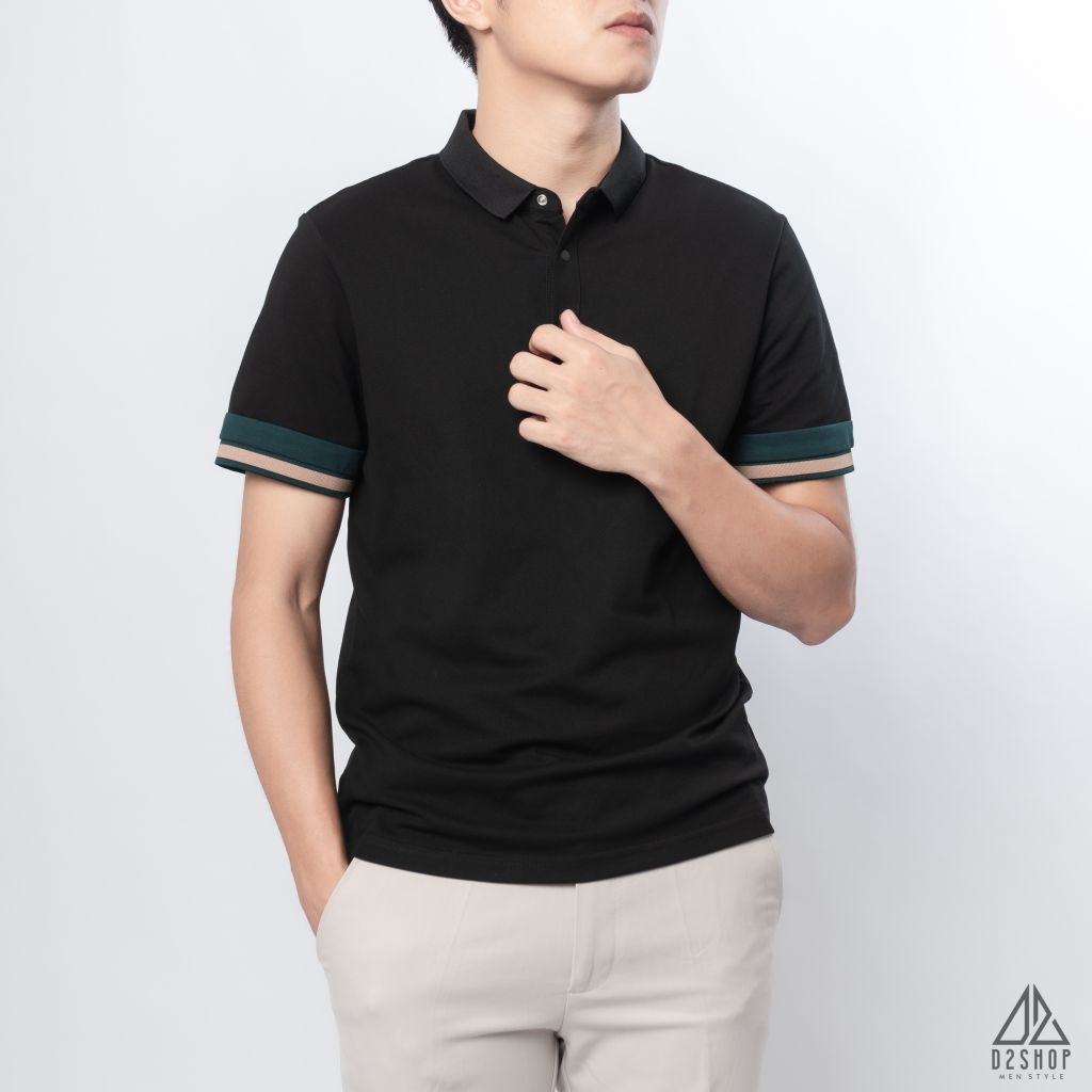 Polo phối viền tay xanh nâu