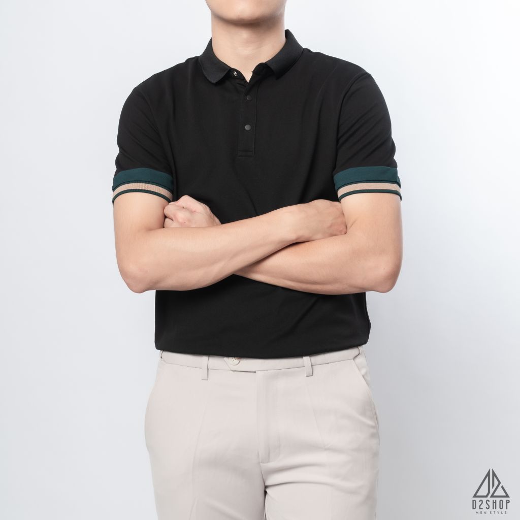 Polo phối viền tay xanh nâu