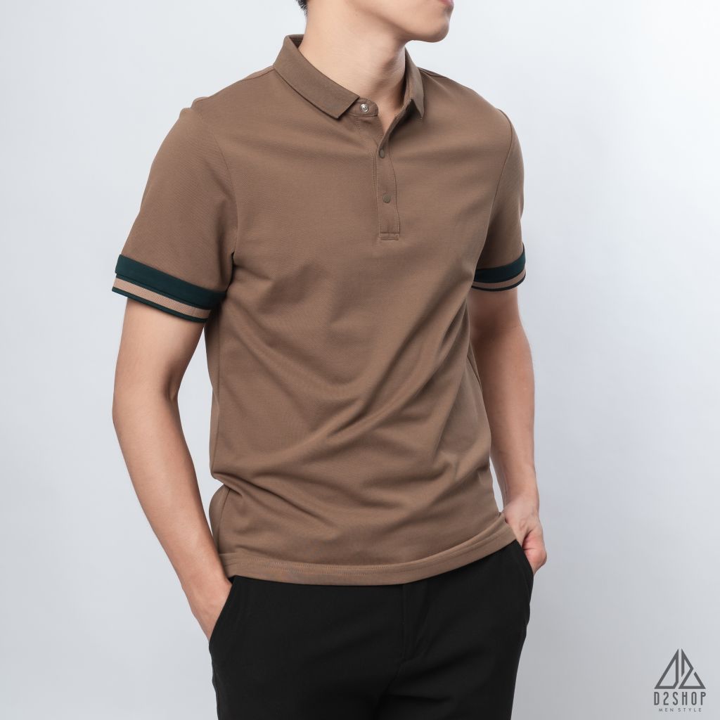 Polo phối viền tay xanh nâu