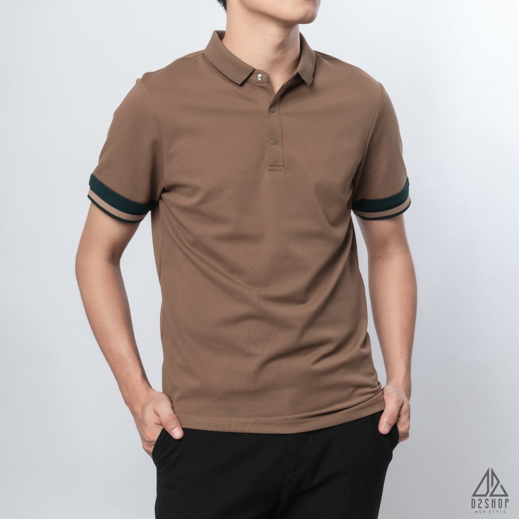 Polo phối viền tay xanh nâu