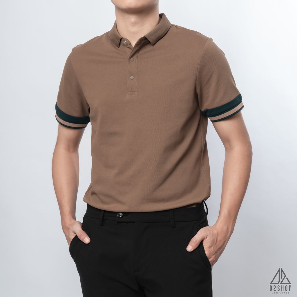 Polo phối viền tay xanh nâu