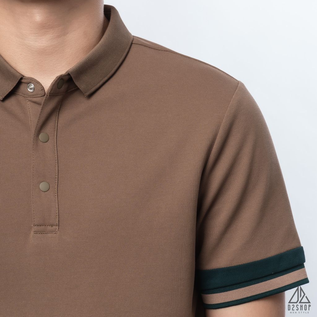 Polo phối viền tay xanh nâu
