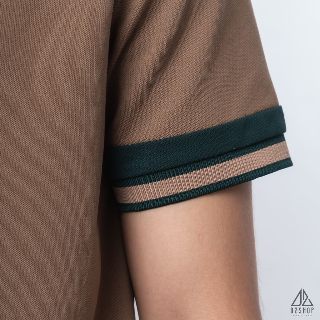 Polo phối viền tay xanh nâu