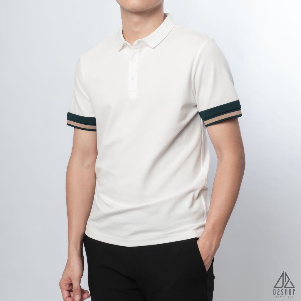 Polo phối viền tay xanh nâu