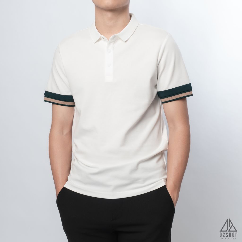 Polo phối viền tay xanh nâu