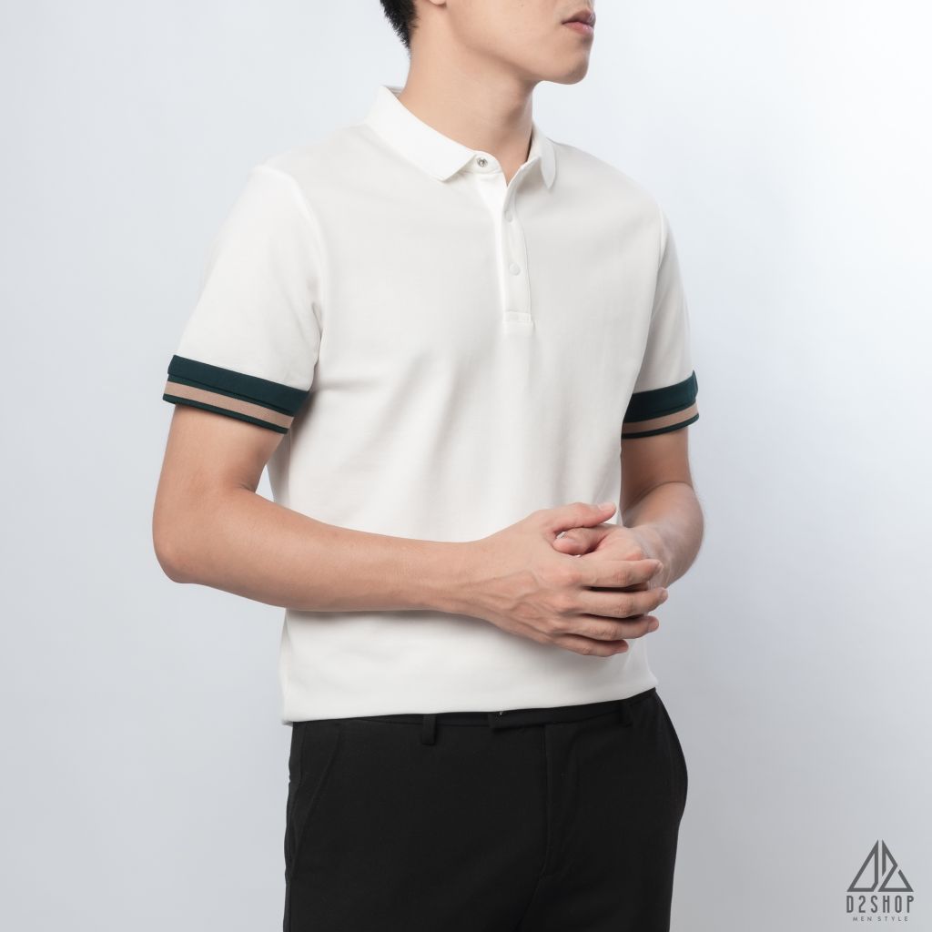 Polo phối viền tay xanh nâu