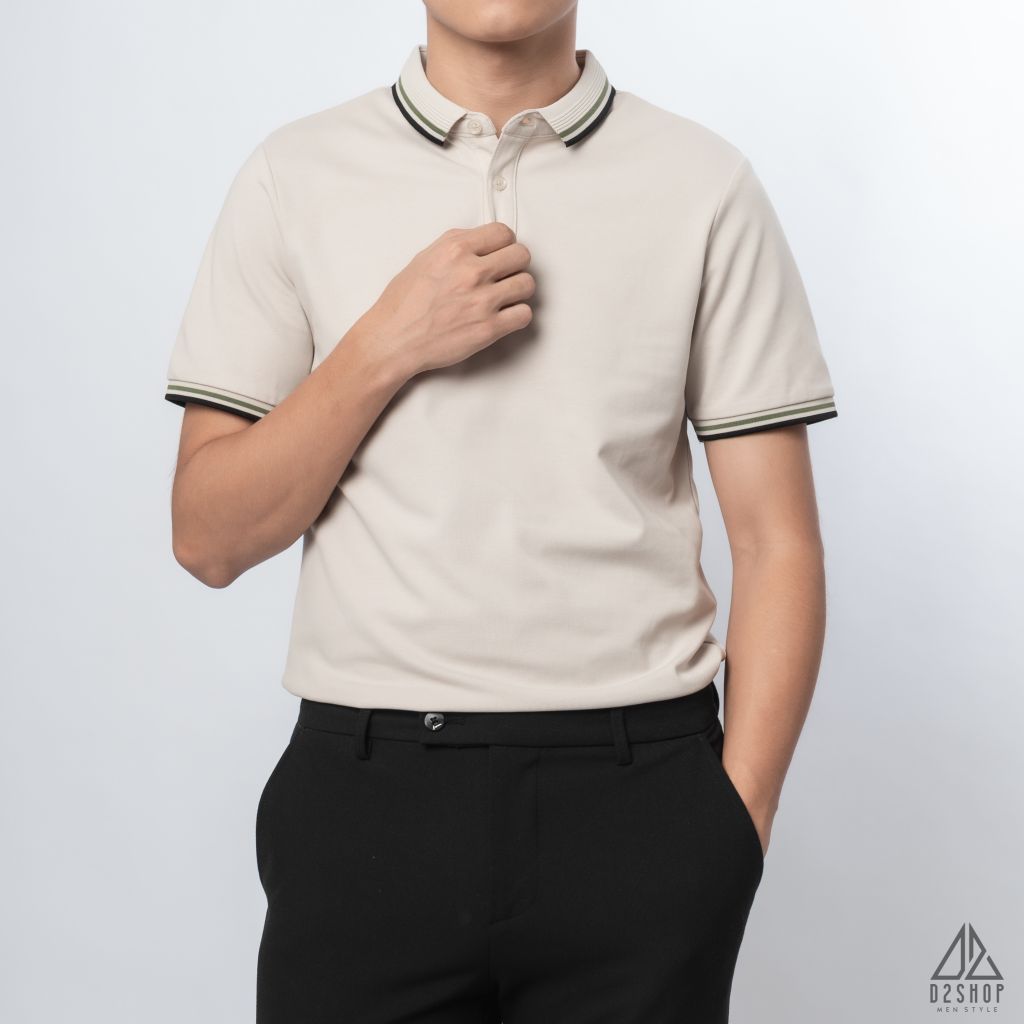 Polo phối bo gân nổi viền xanh