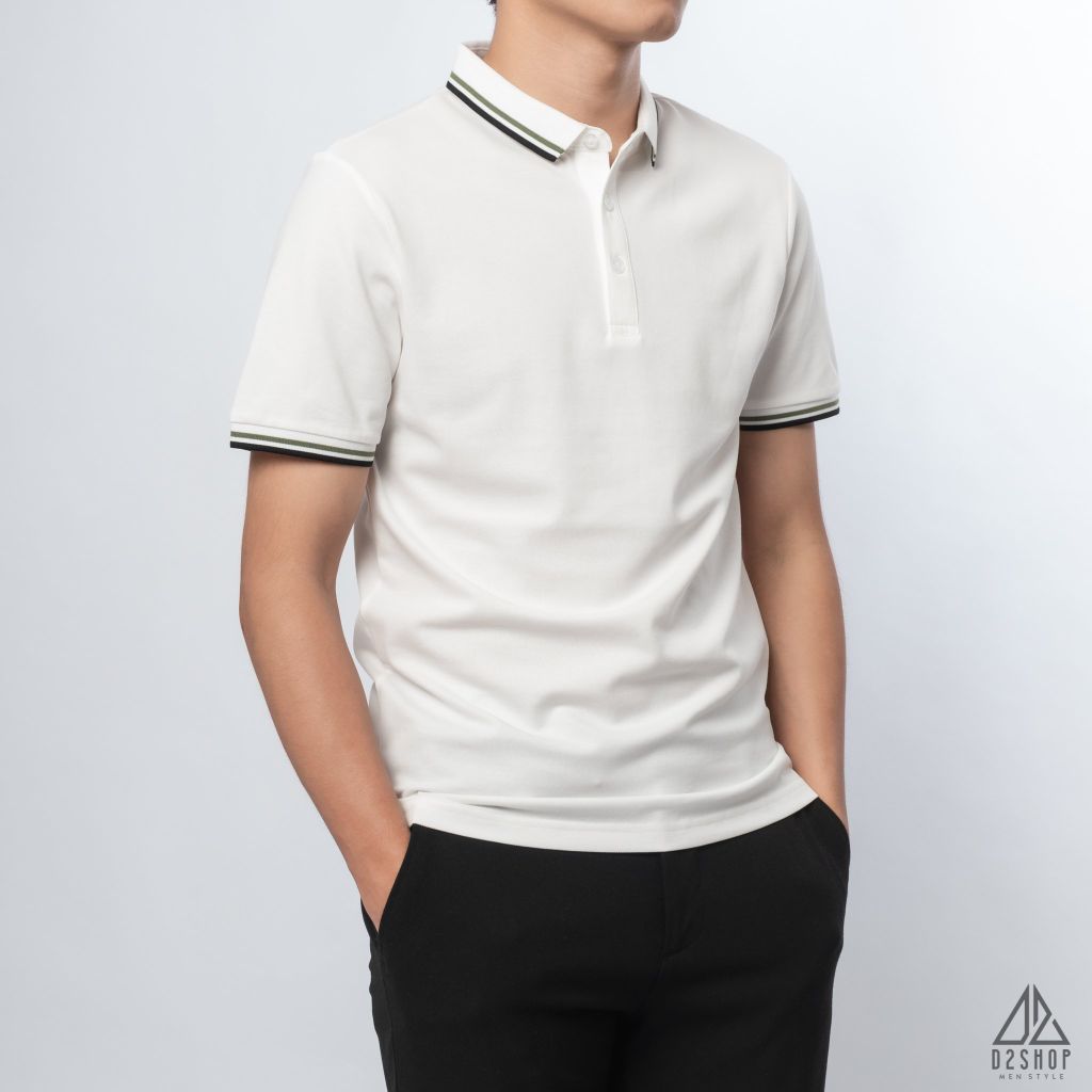 Polo phối bo gân nổi viền xanh