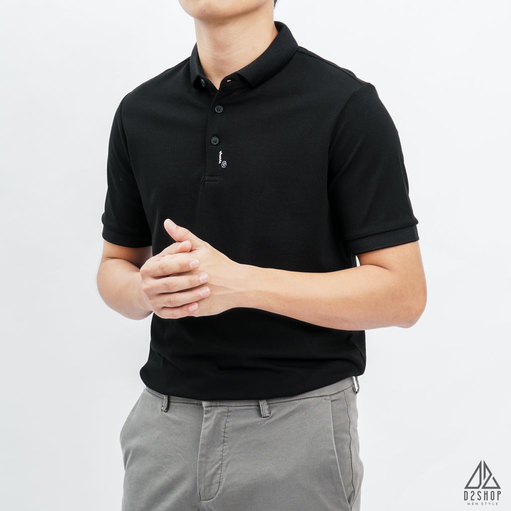 Áo polo viền nút thêu G