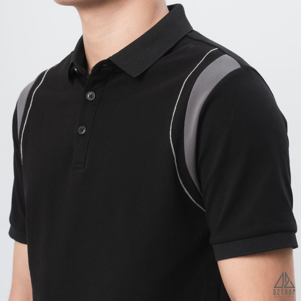 Áo polo phối viền vai chỉ nổi